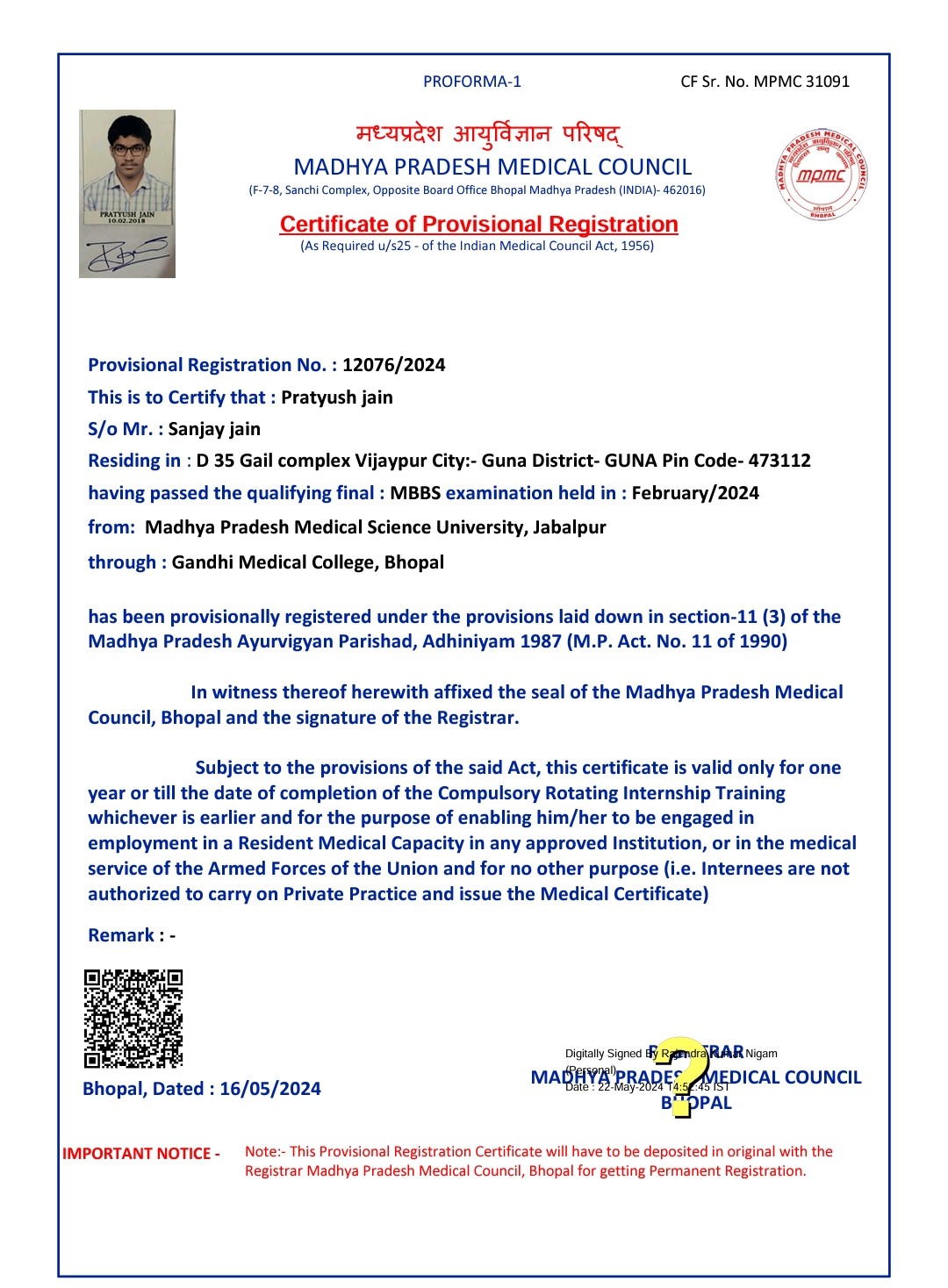 Doctor's certificate
