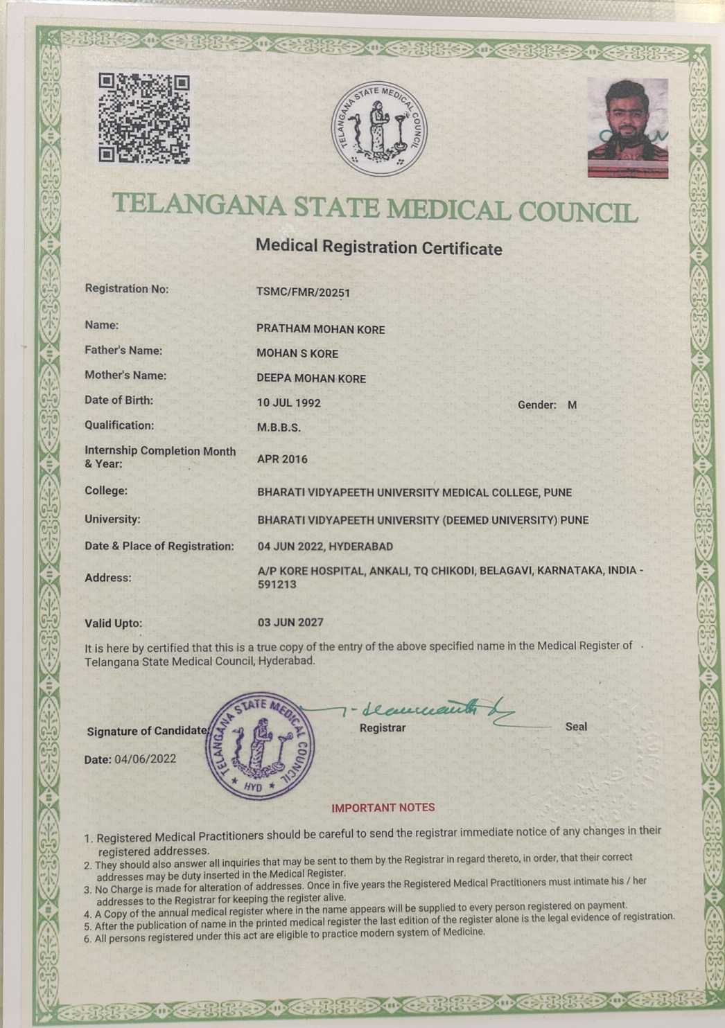 Doctor's certificate