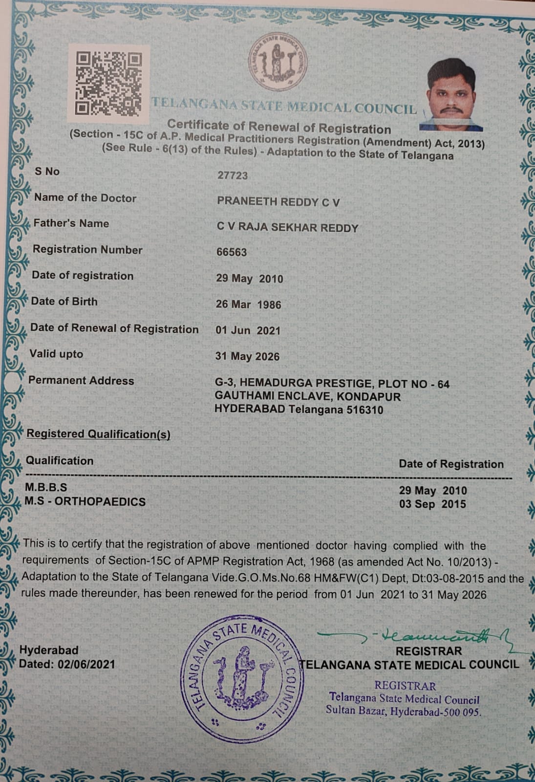 Doctor's certificate