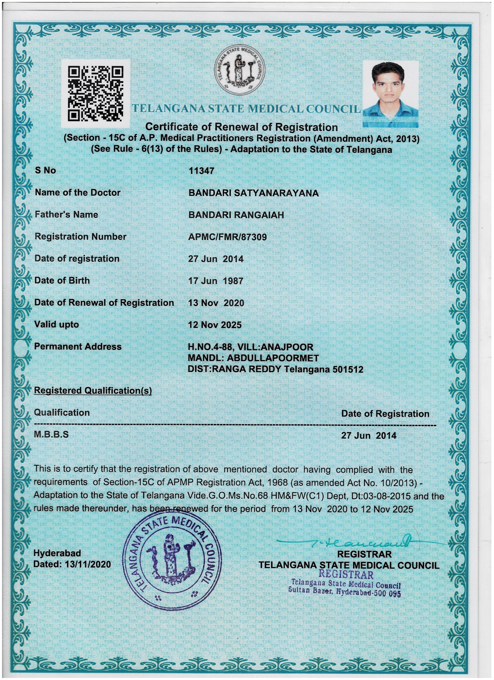 Doctor's certificate