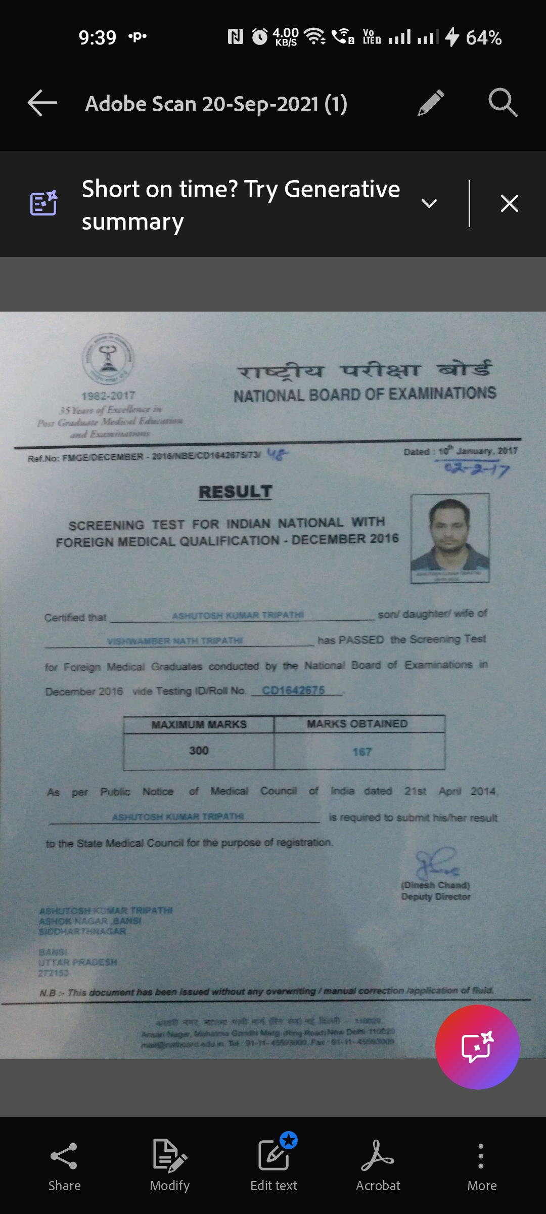 Doctor's certificate