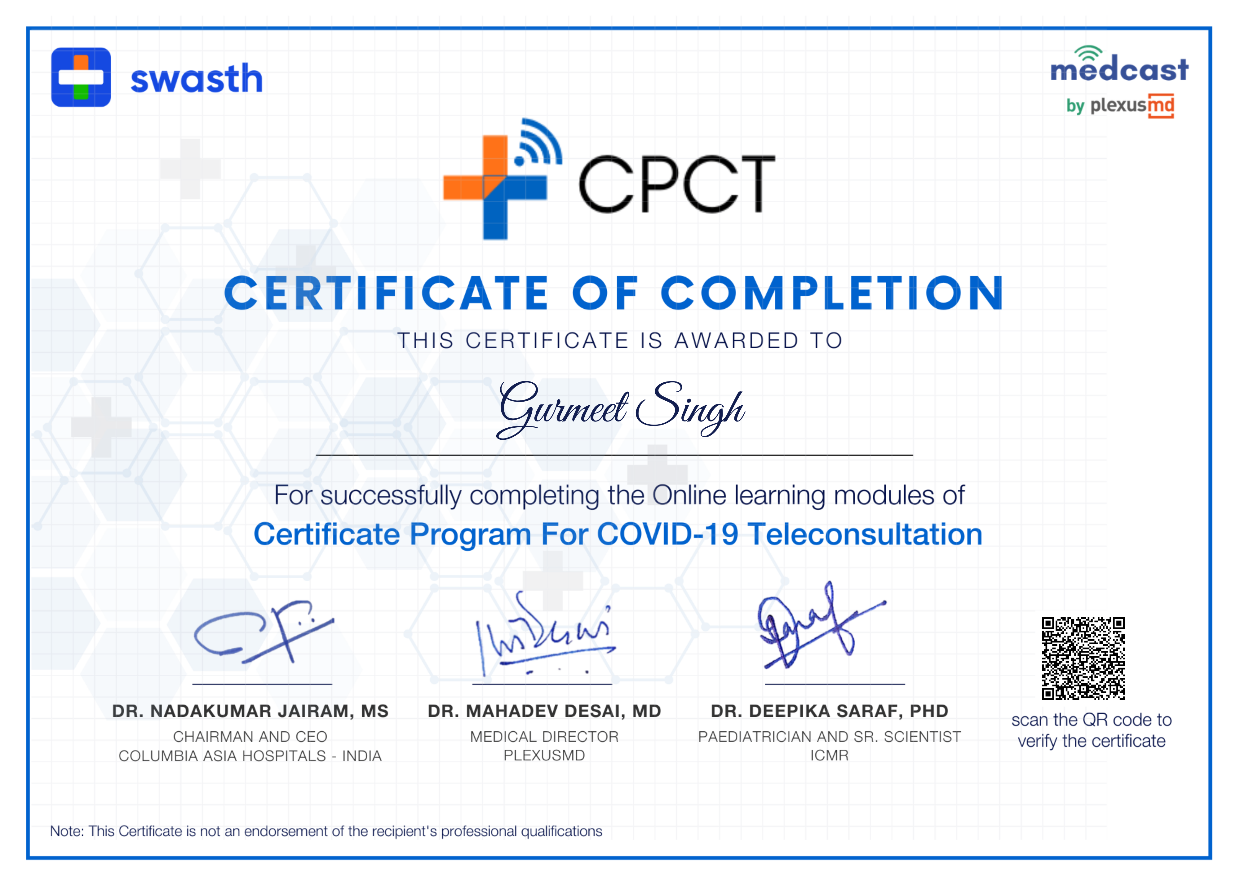 Doctor's certificate