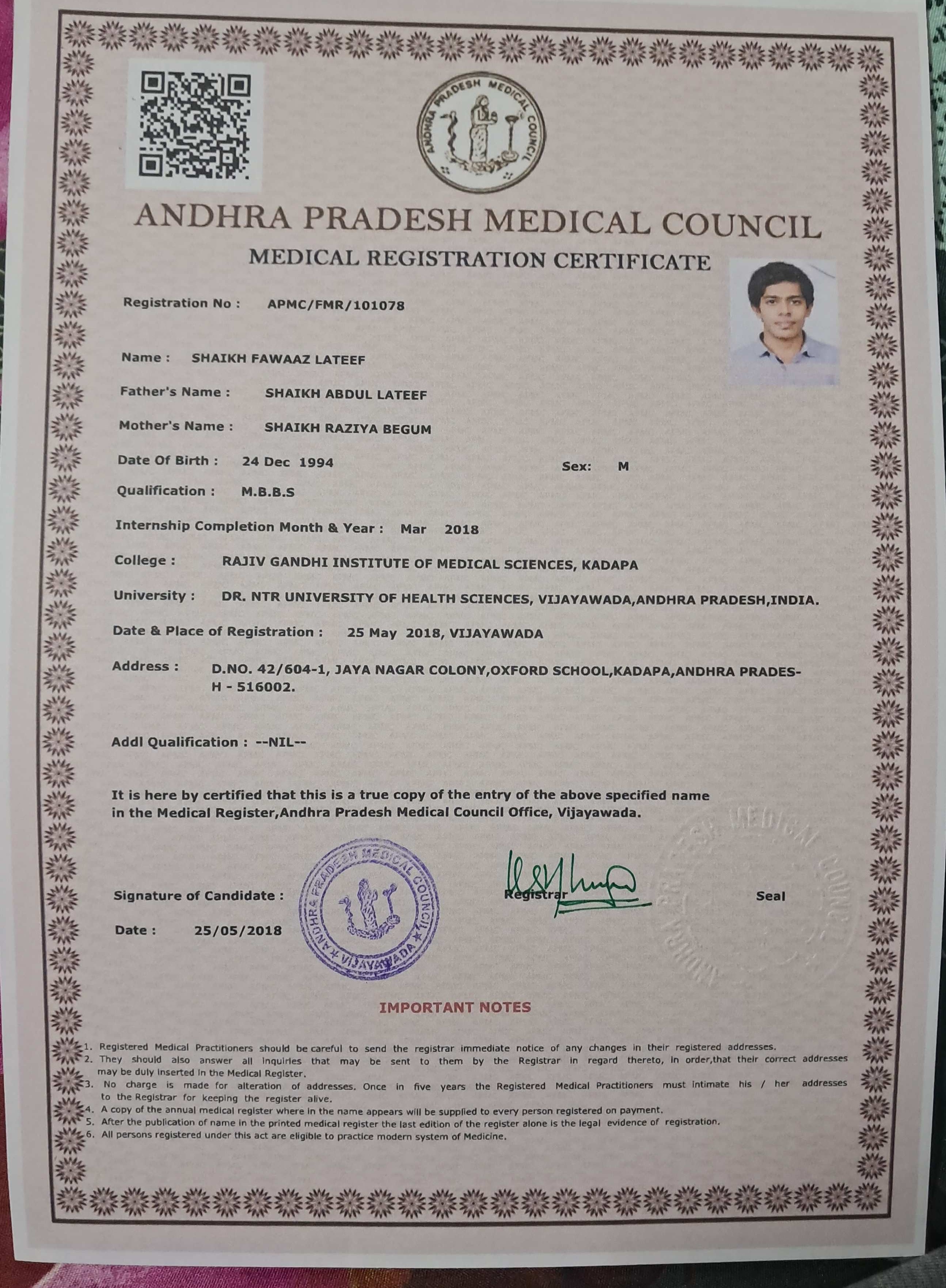 Doctor's certificate