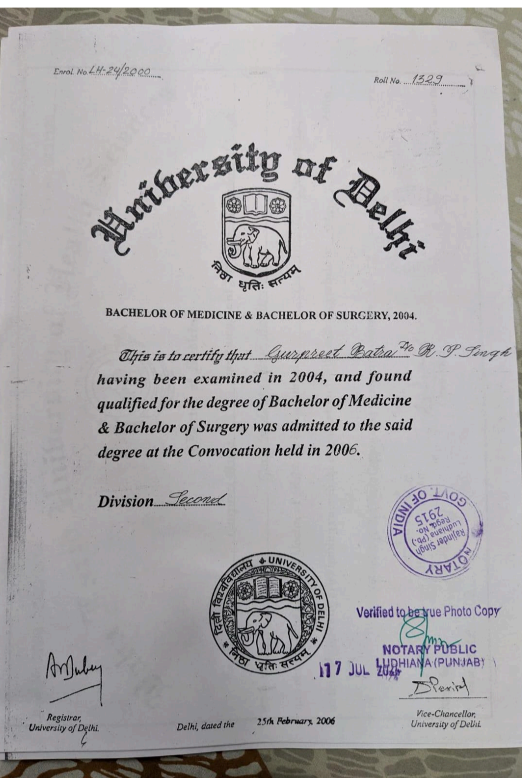 Doctor's certificate