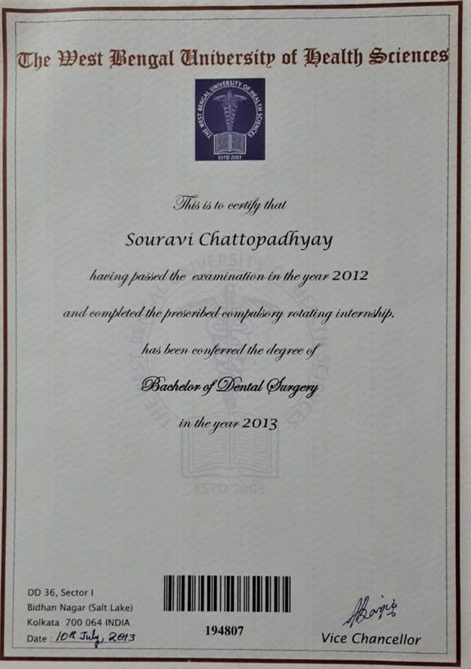 Doctor's certificate