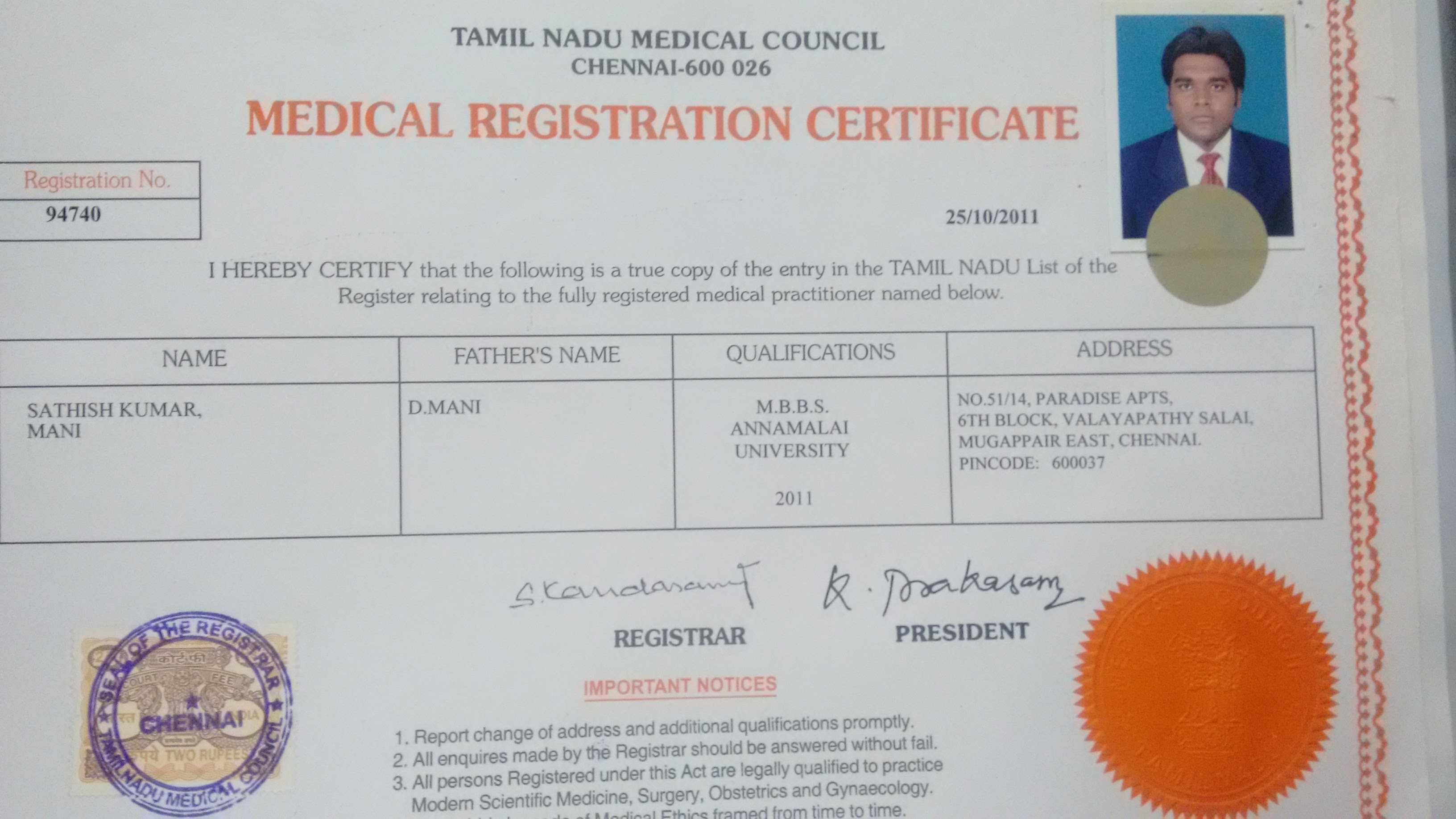 Doctor's certificate