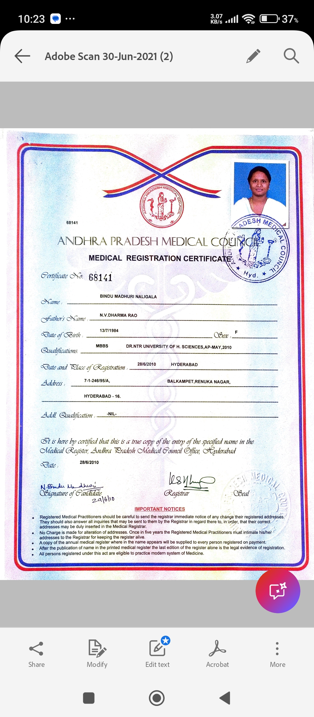 Doctor's certificate