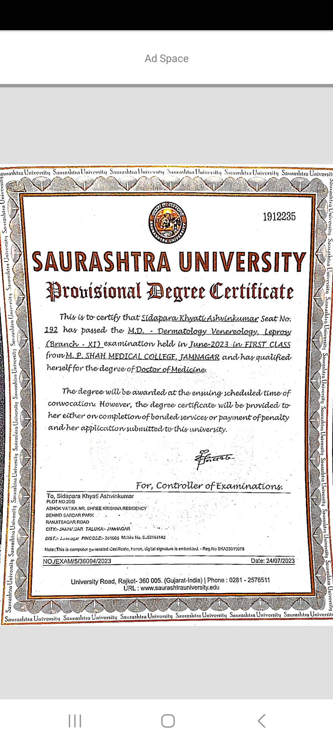 Doctor's certificate