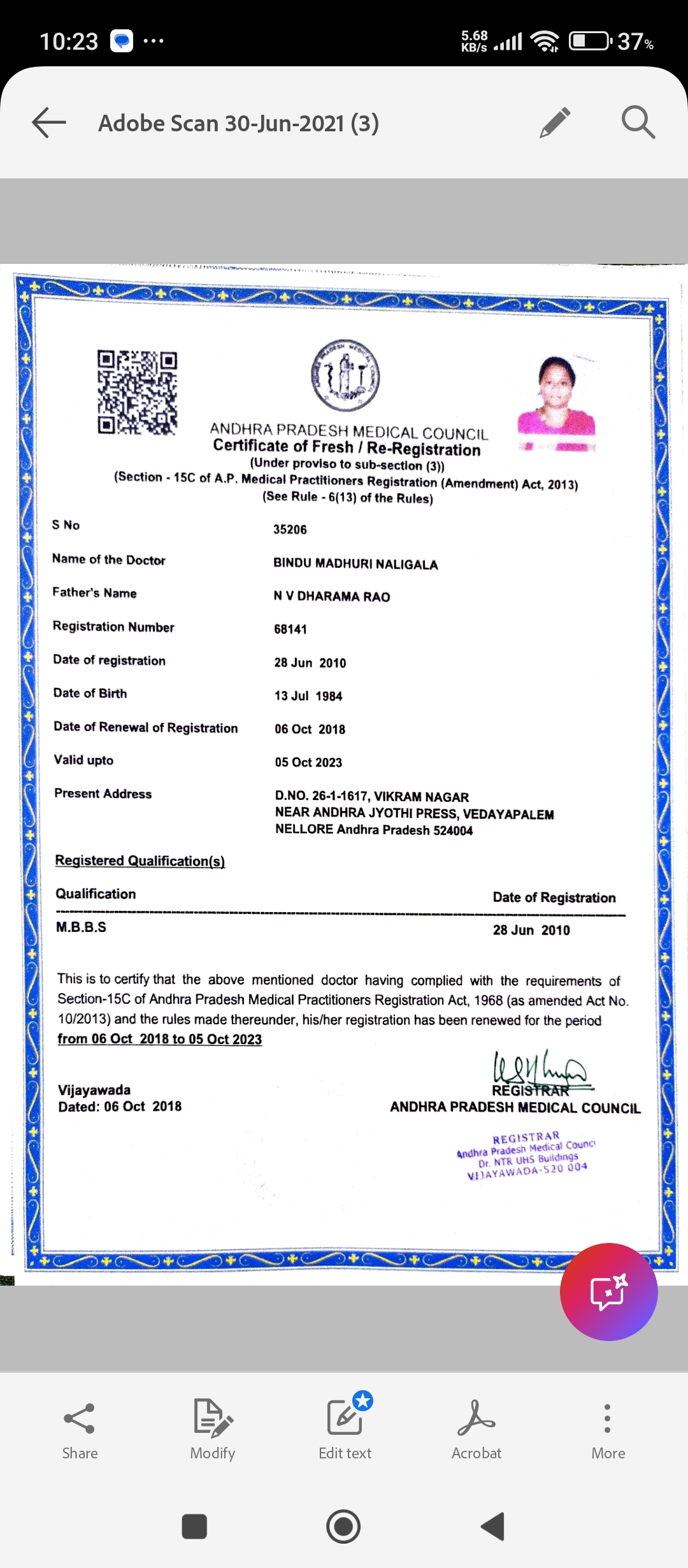 Doctor's certificate