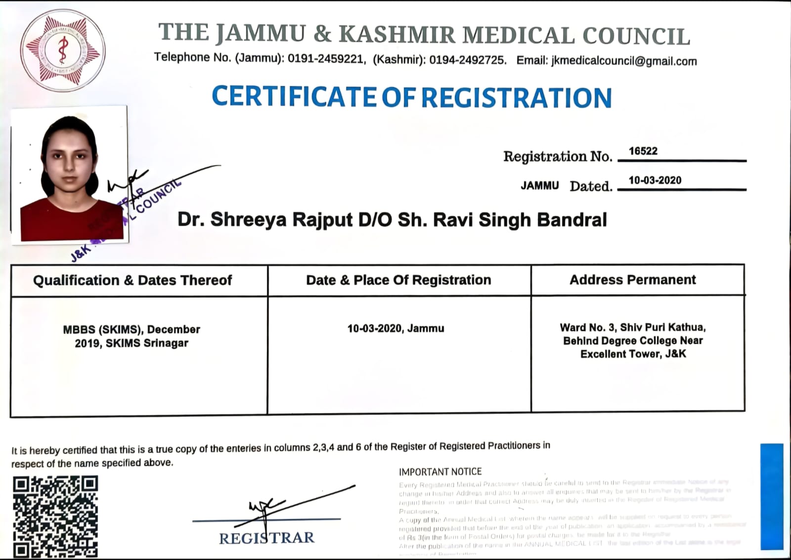 Doctor's certificate