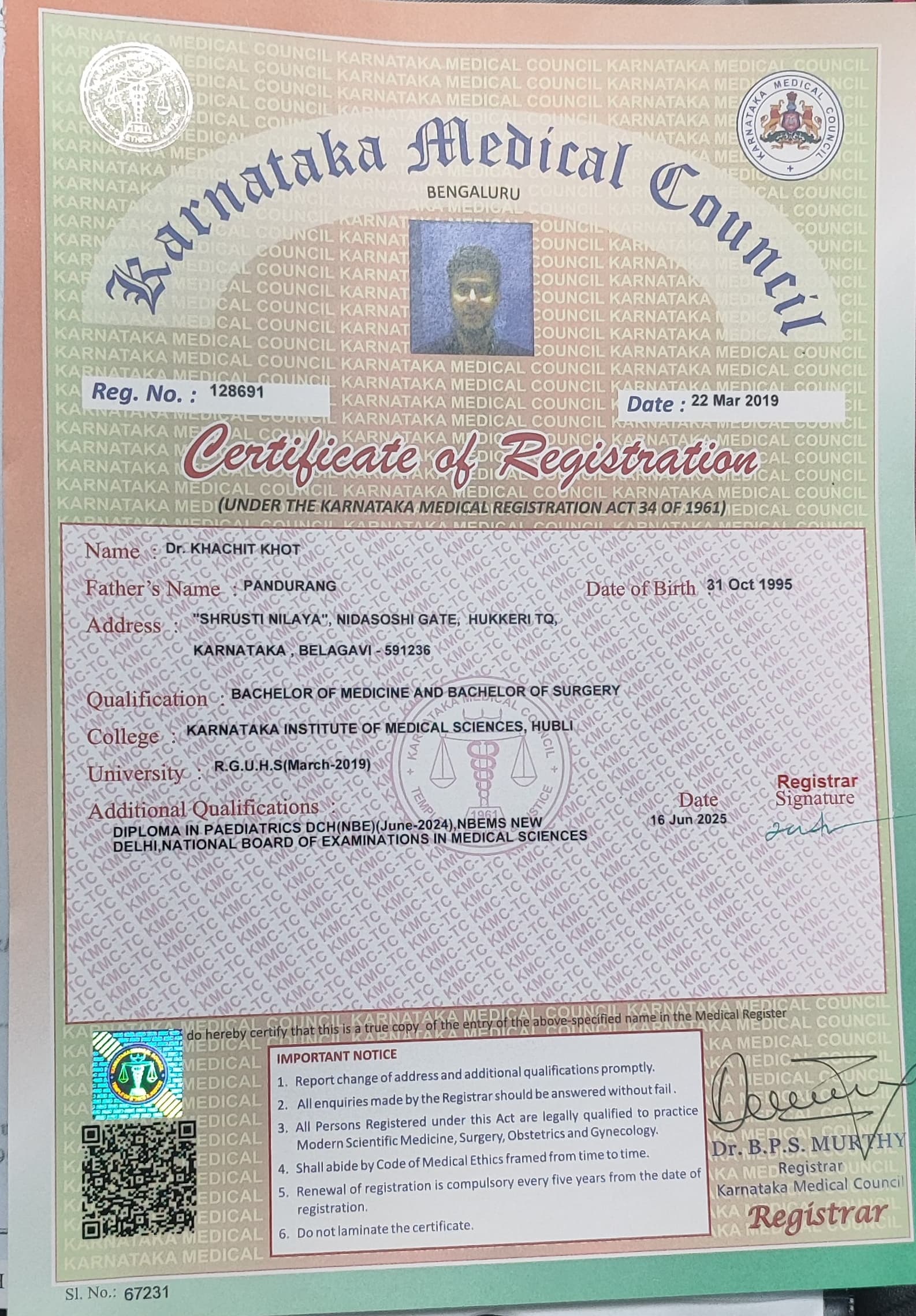 Doctor's certificate