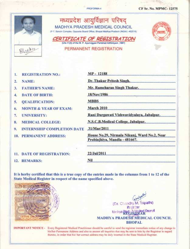 Doctor's certificate