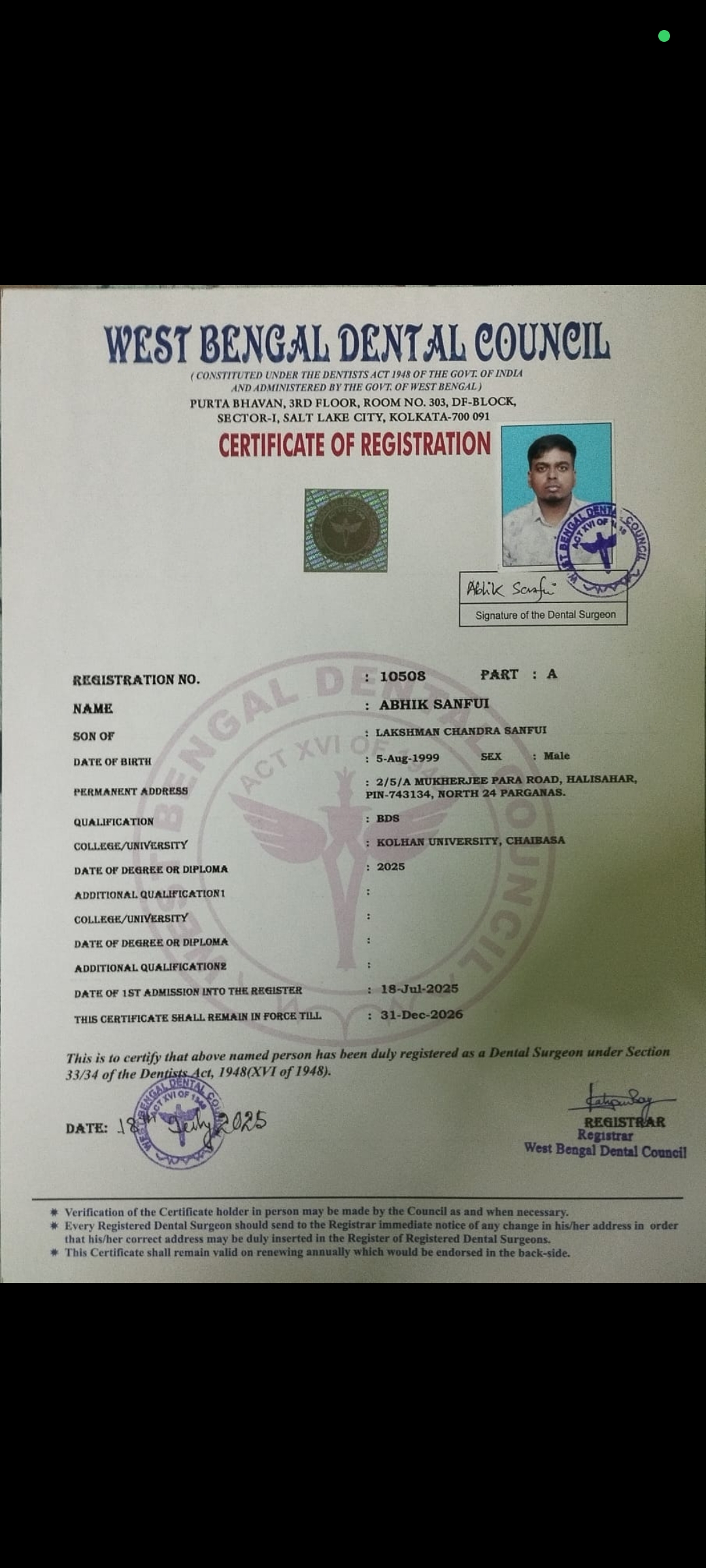 Doctor's certificate