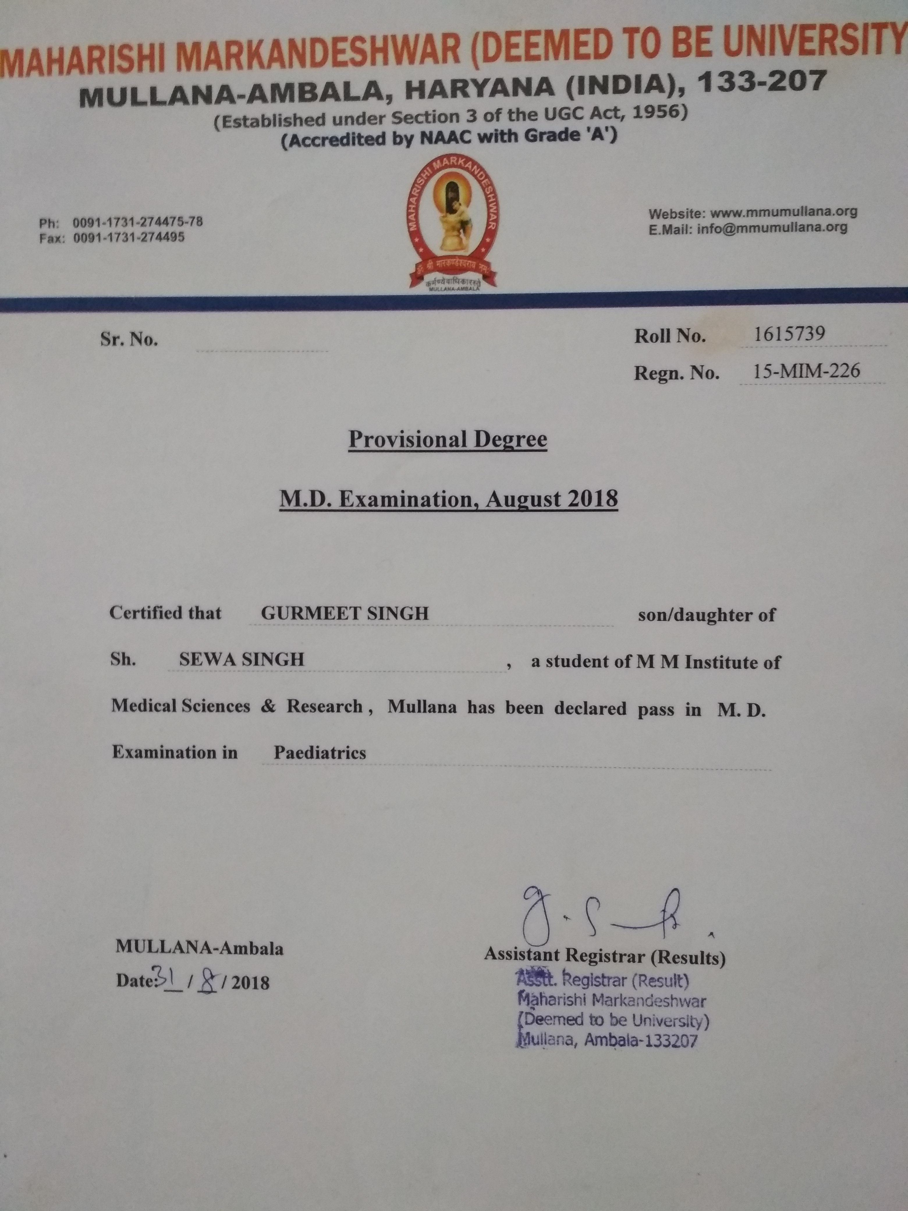 Doctor's certificate