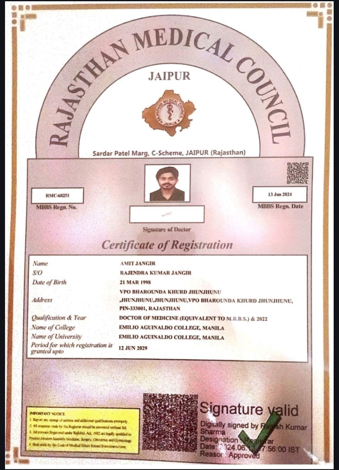 Doctor's certificate