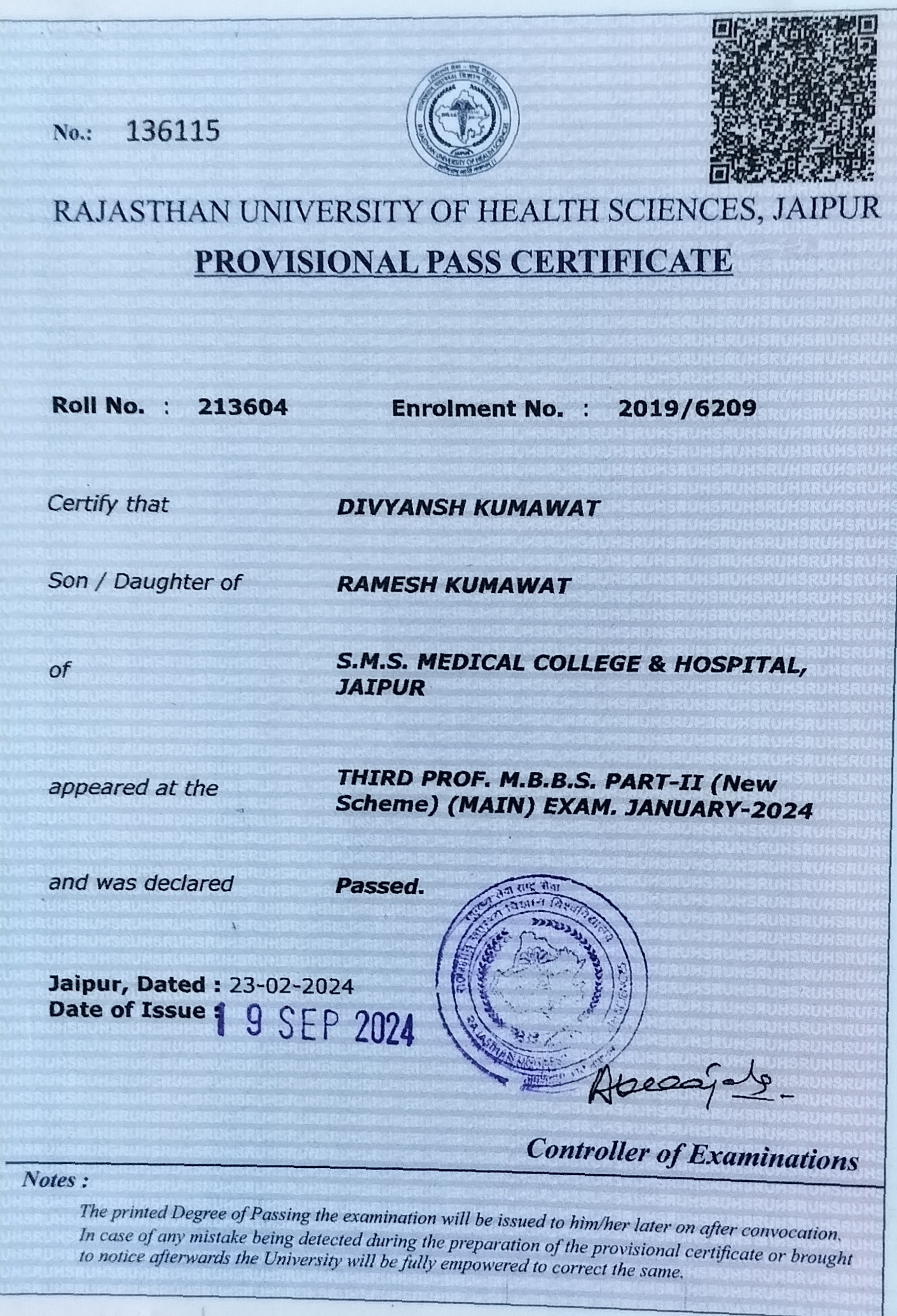 Doctor's certificate