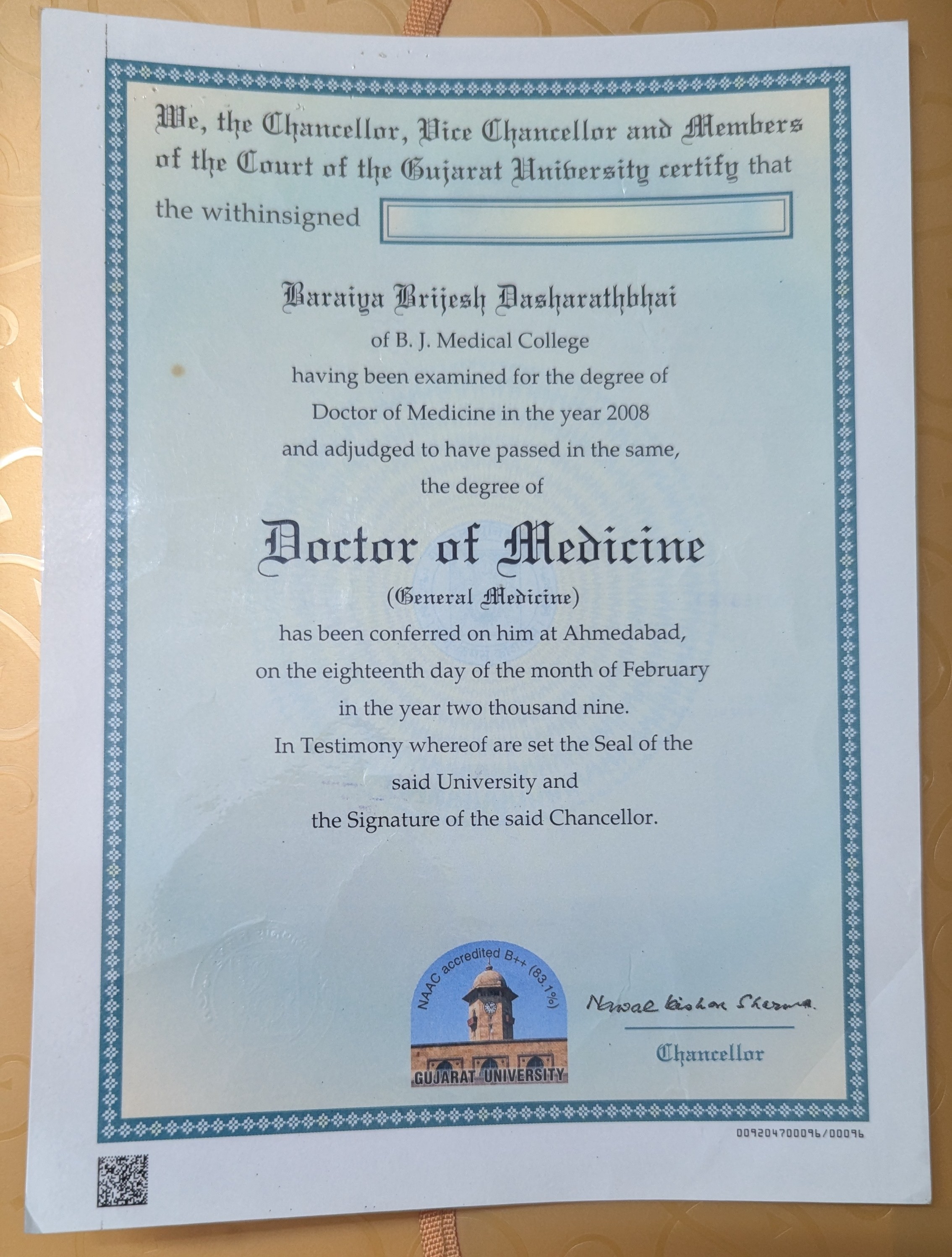 Doctor's certificate