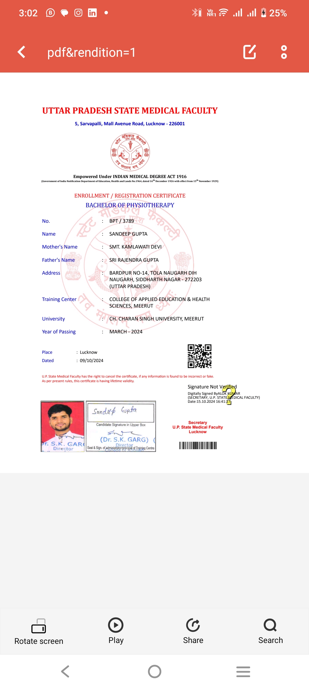 Doctor's certificate