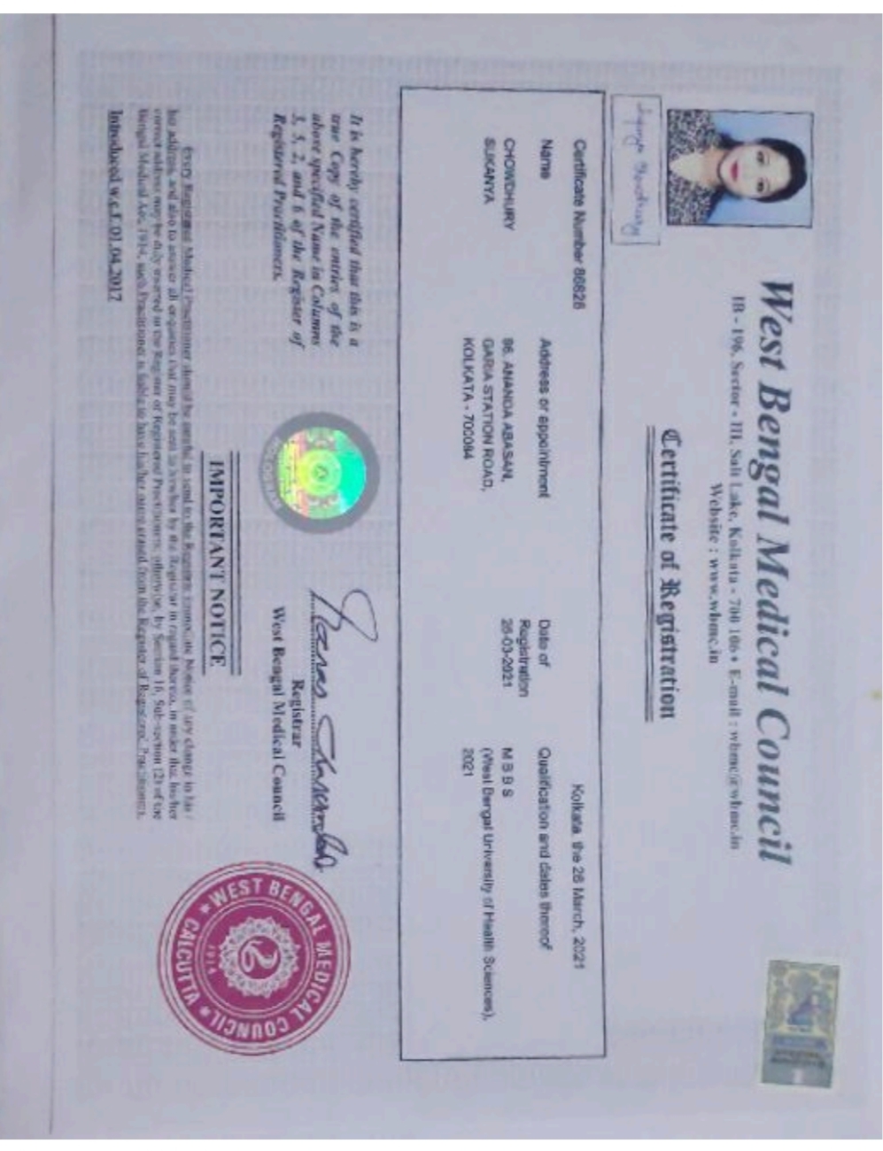Doctor's certificate