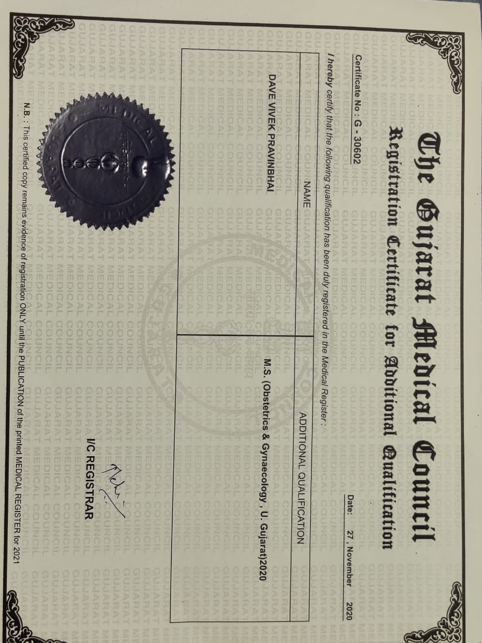 Doctor's certificate