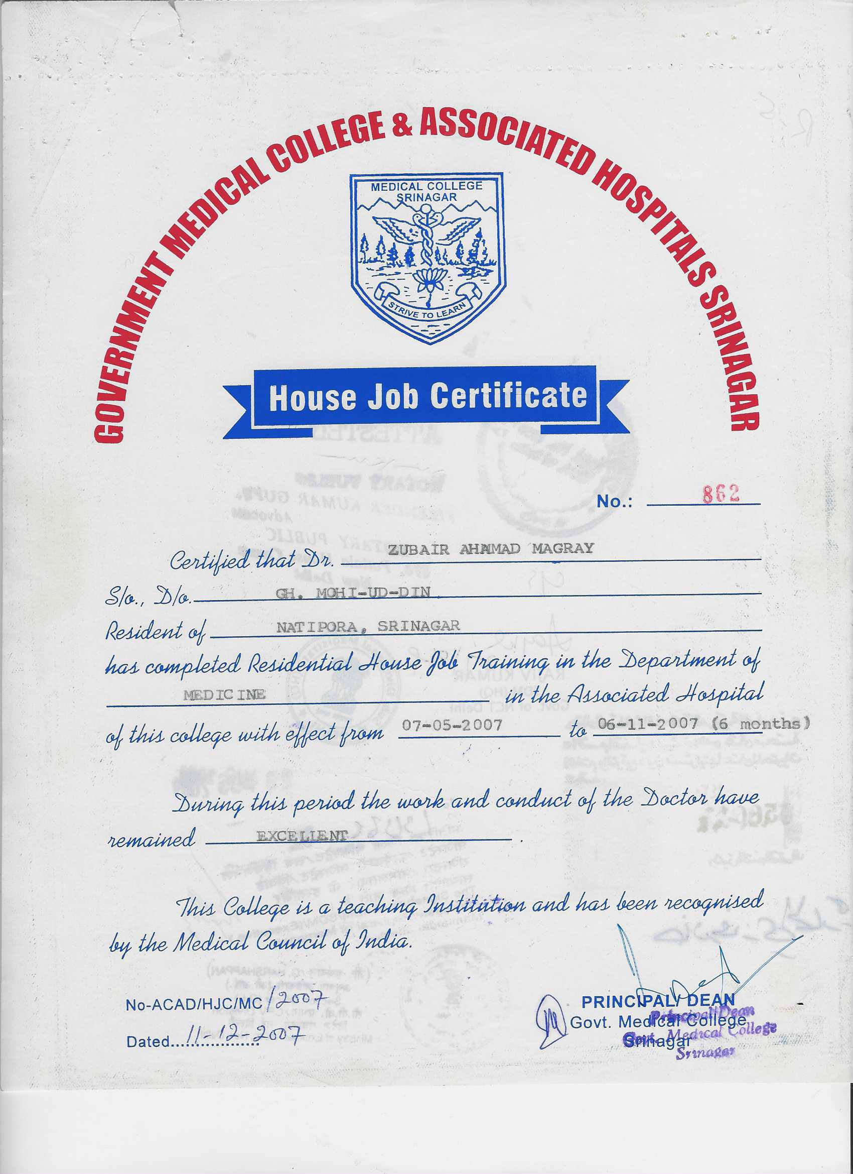 Doctor's certificate