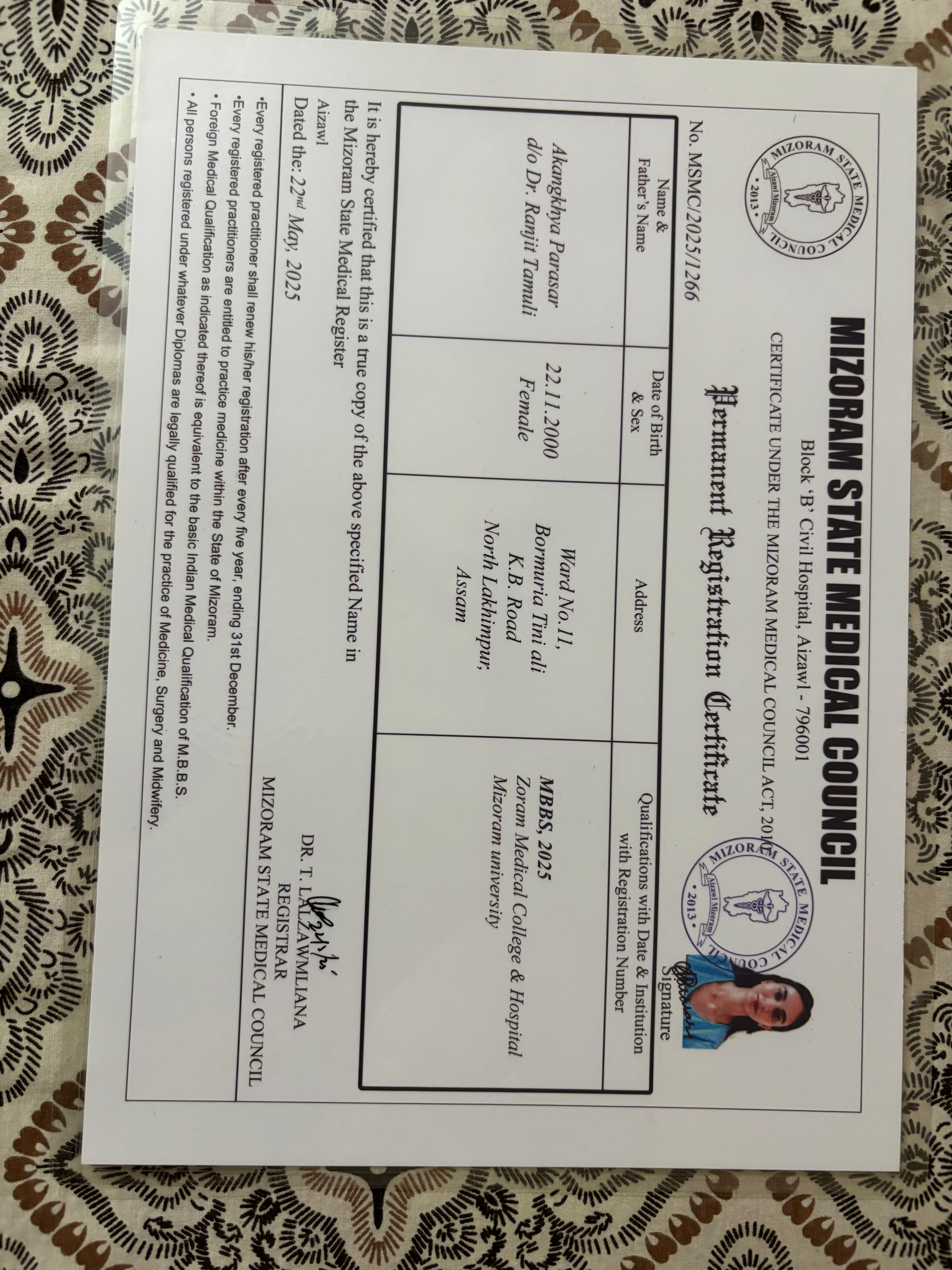 Doctor's certificate