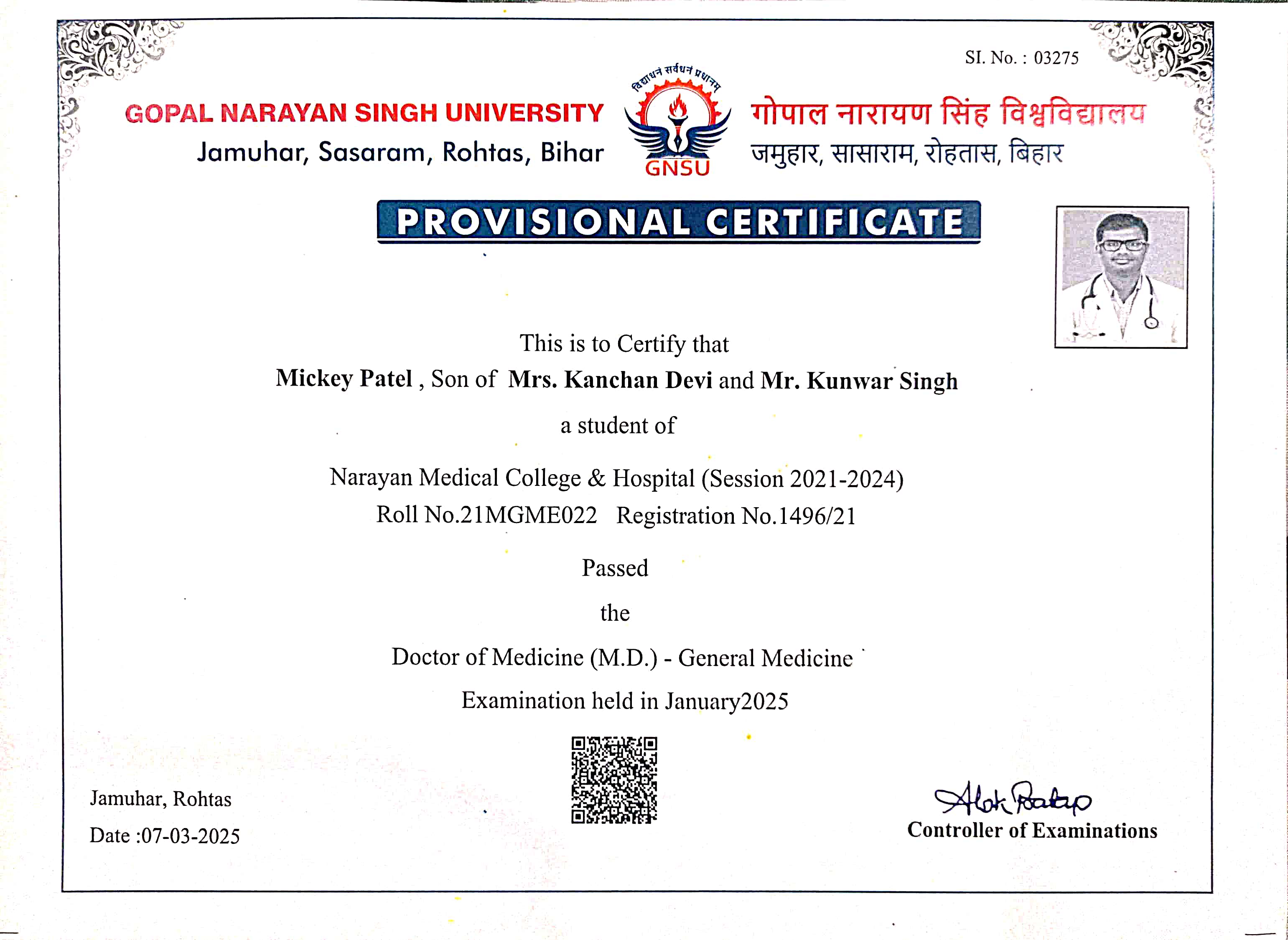 Doctor's certificate