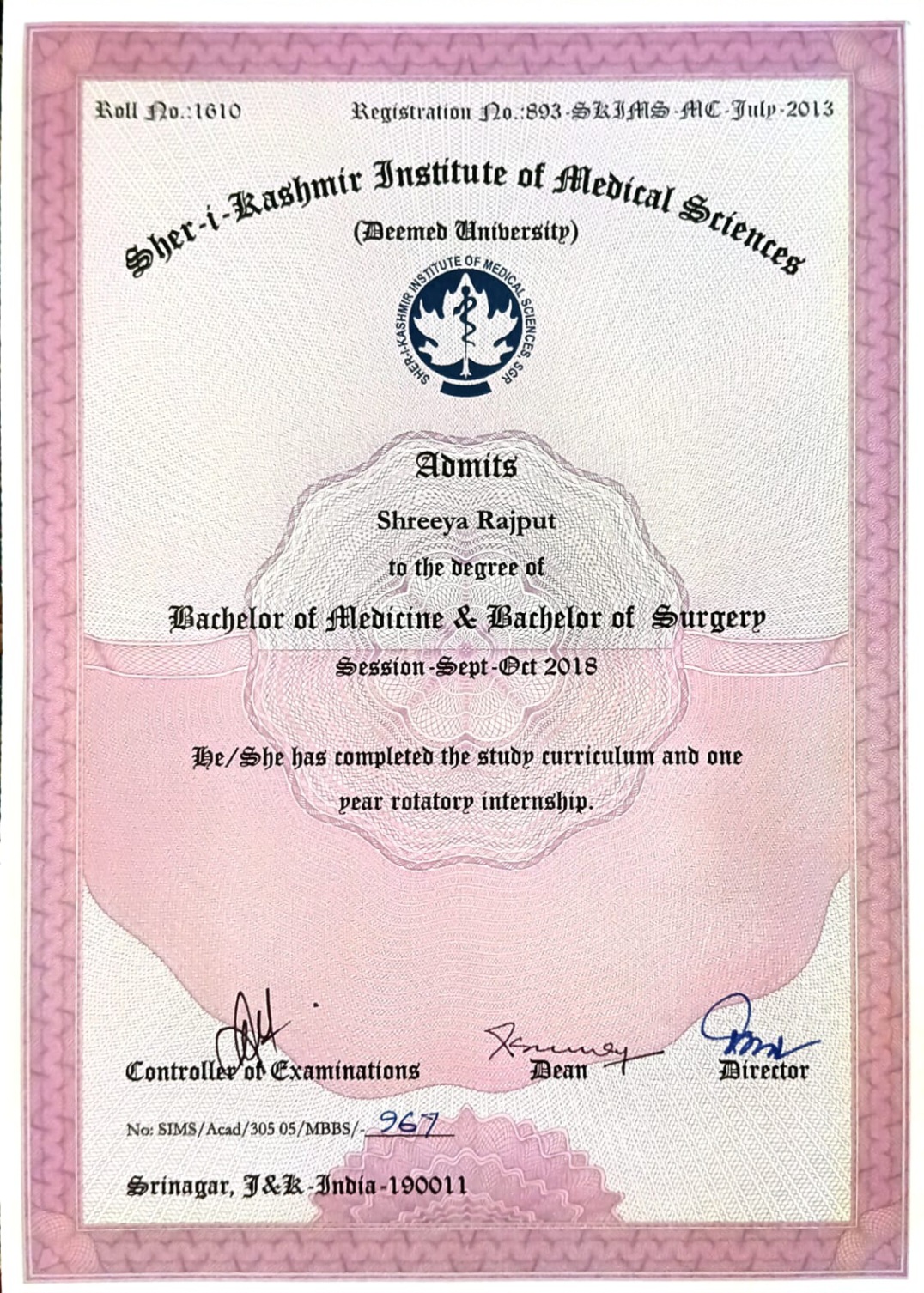 Doctor's certificate