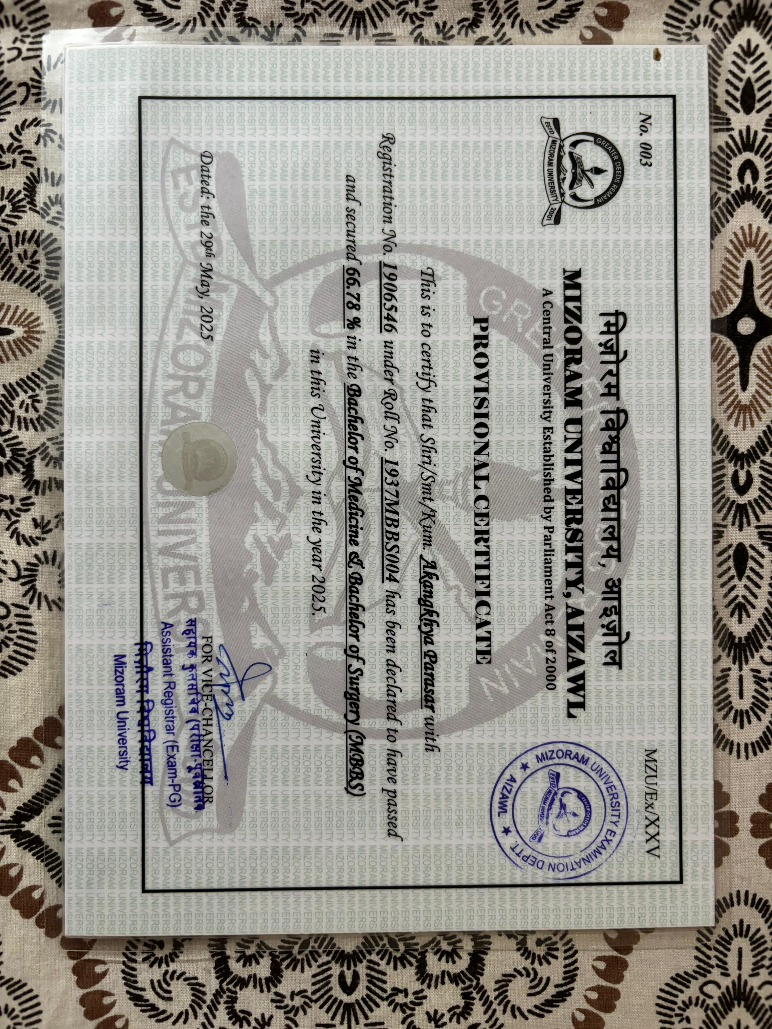 Doctor's certificate