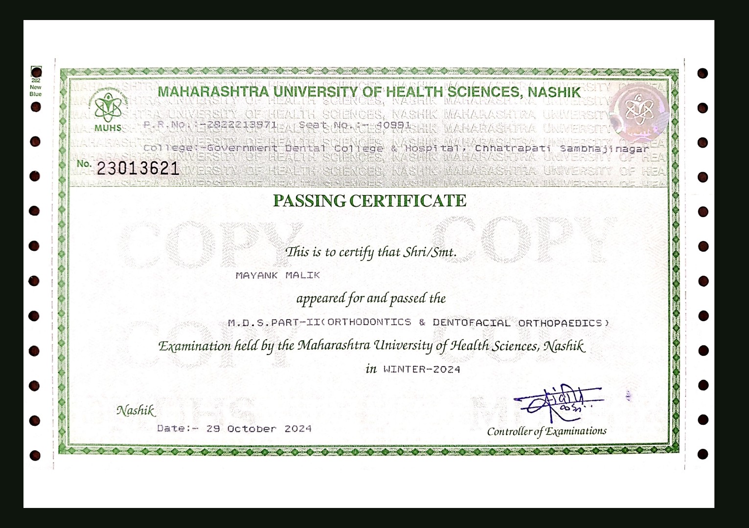 Doctor's certificate