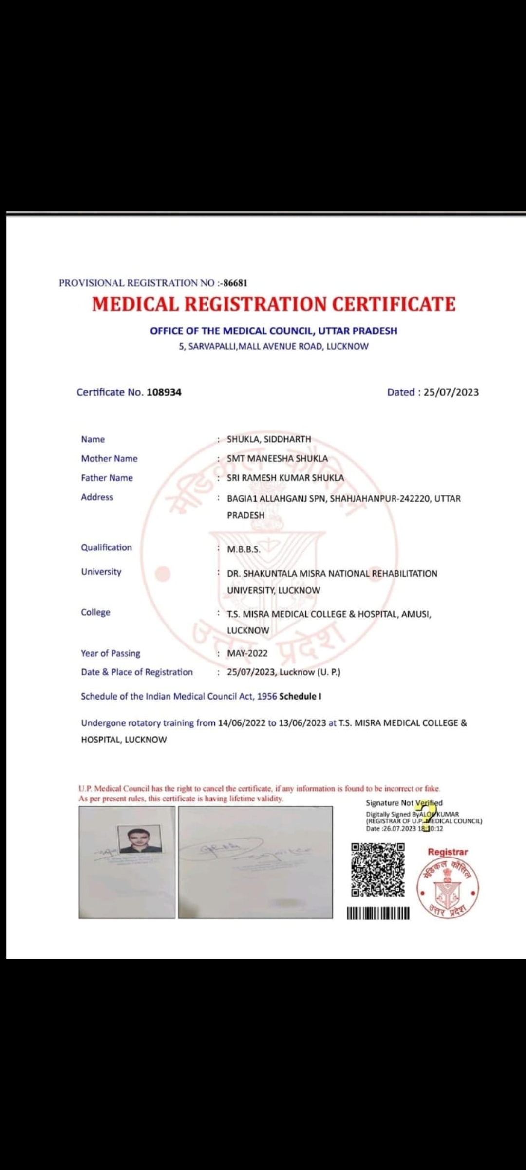 Doctor's certificate