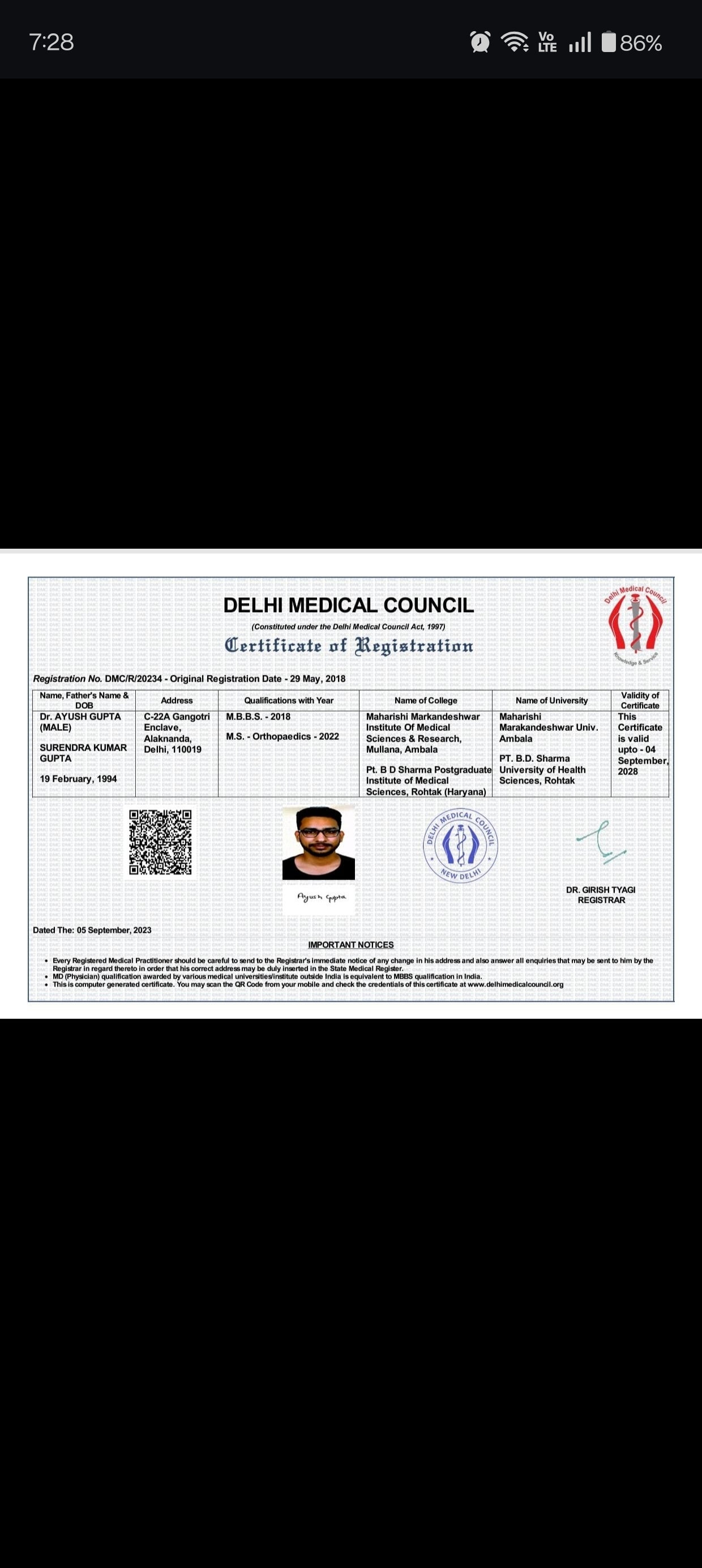 Doctor's certificate