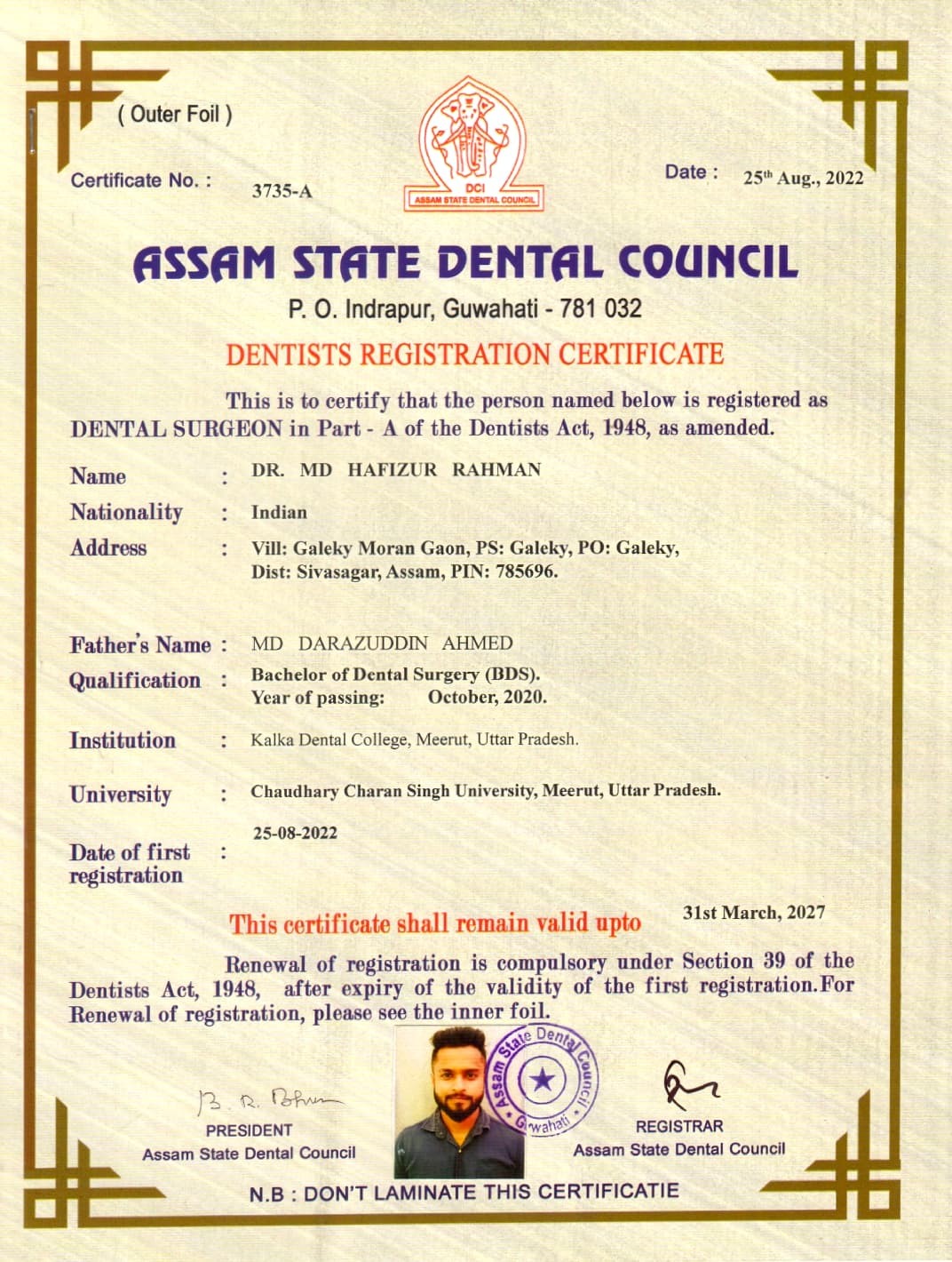Doctor's certificate