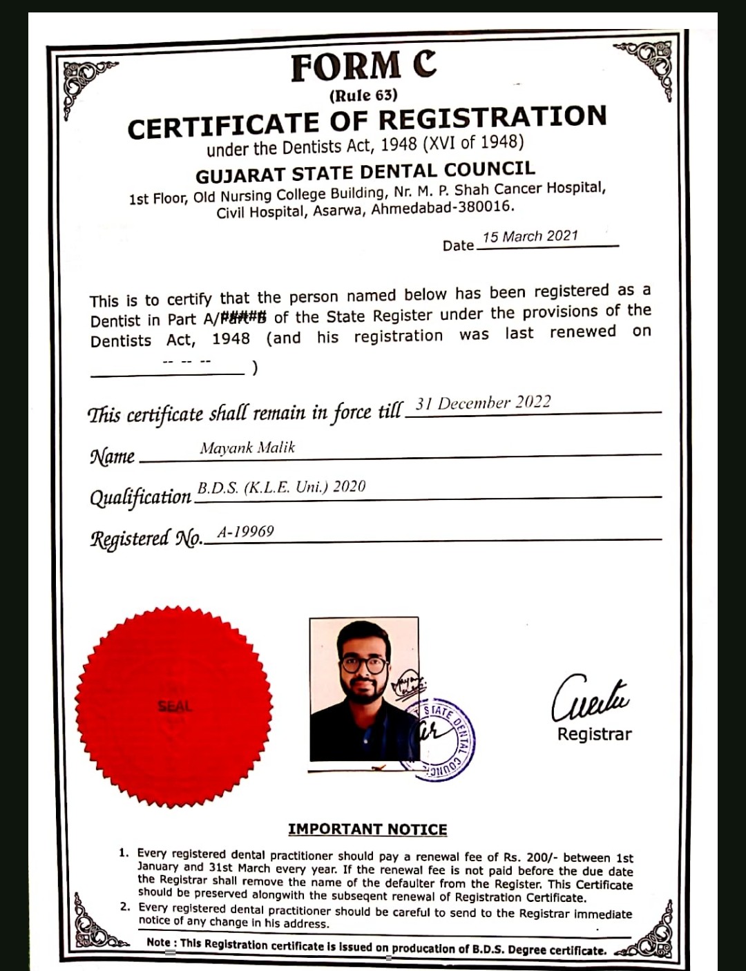 Doctor's certificate