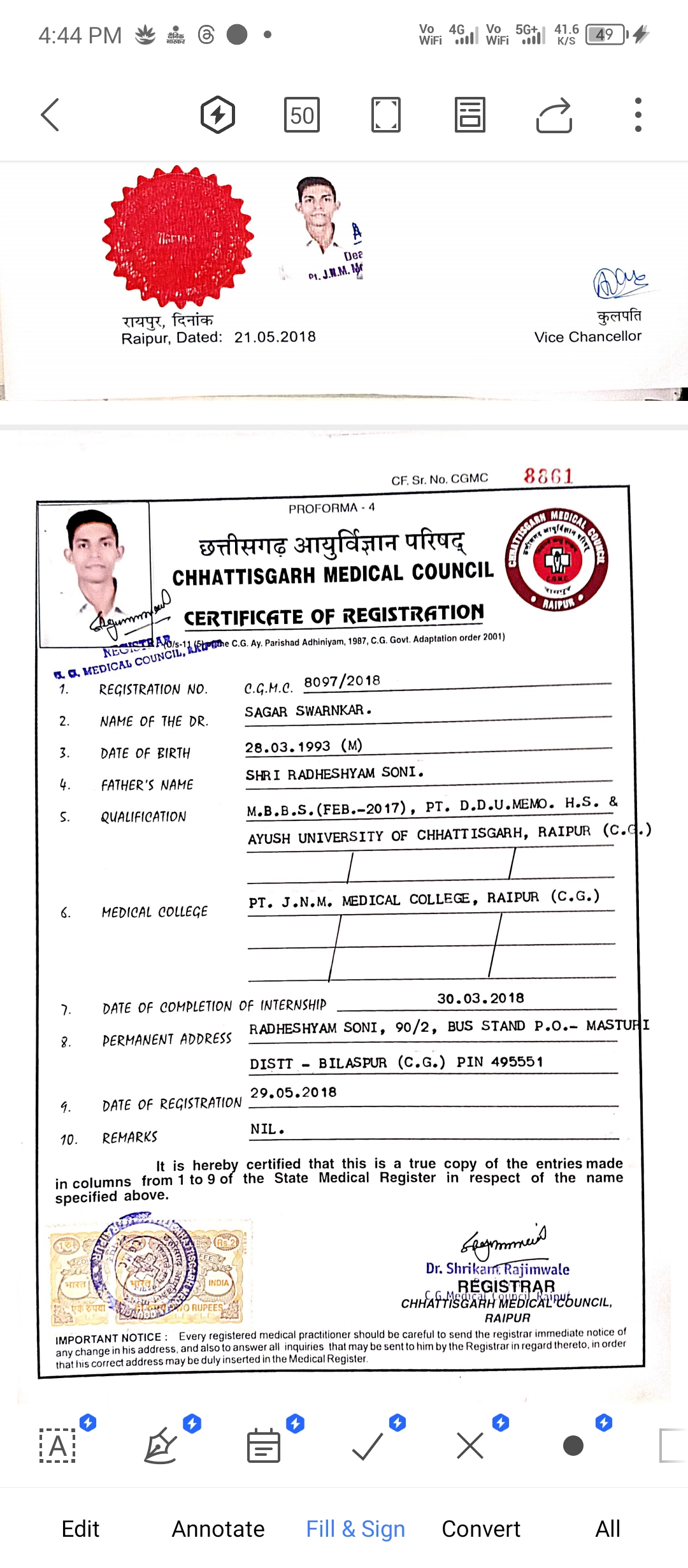 Doctor's certificate