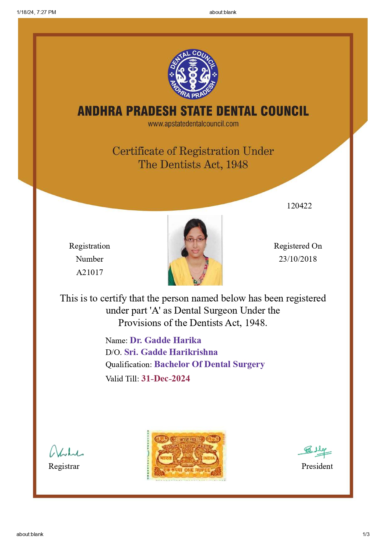 Doctor's certificate