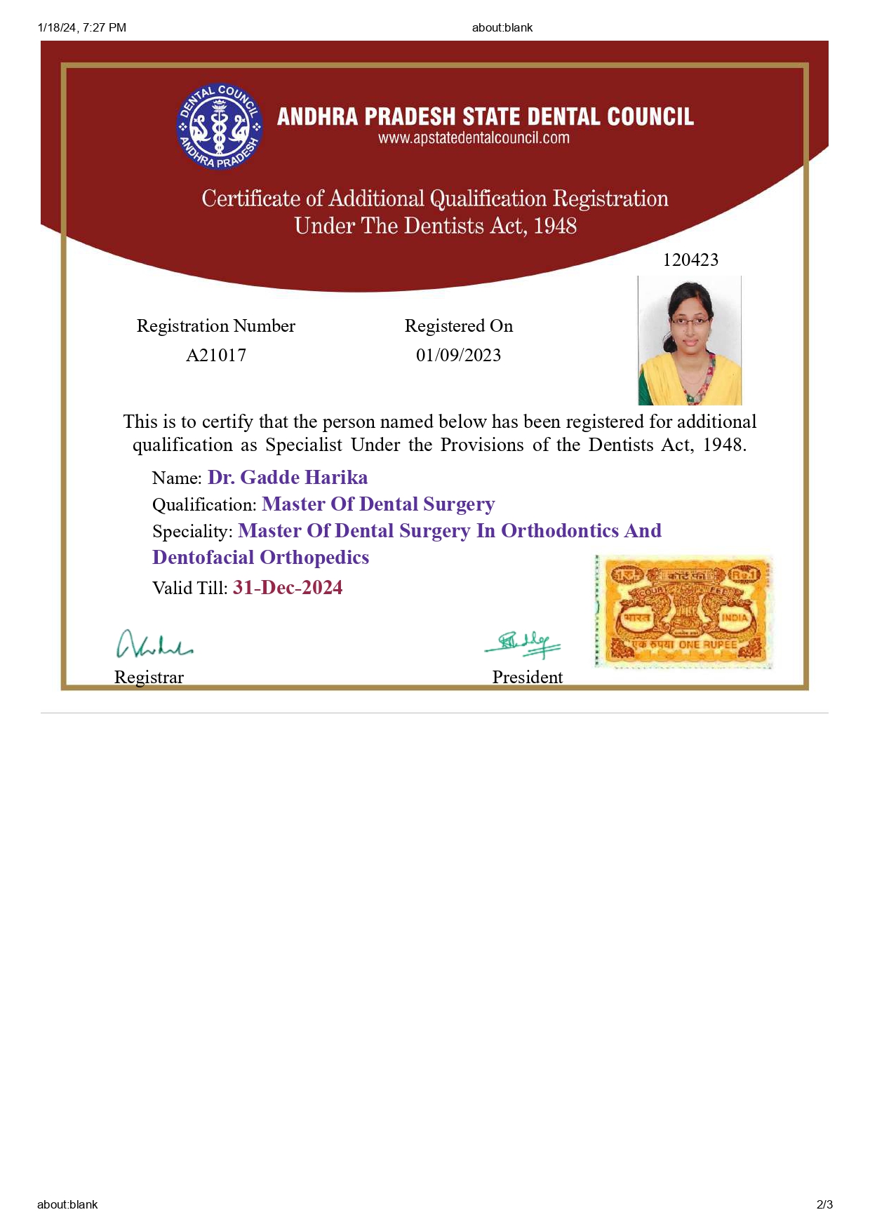 Doctor's certificate