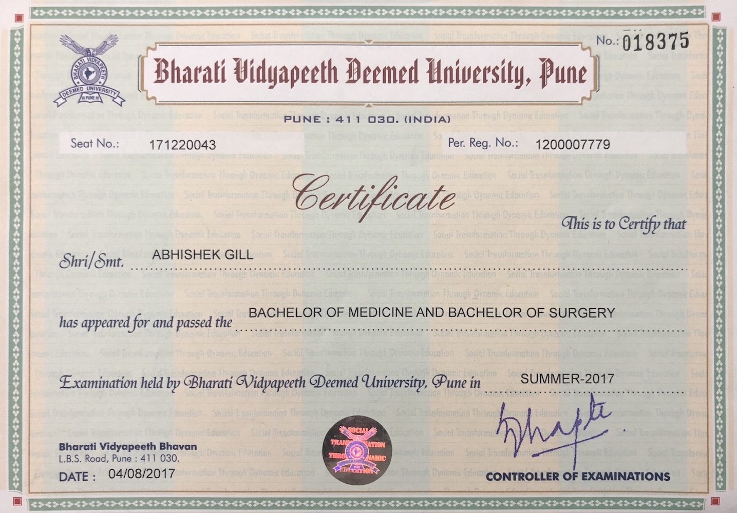 Doctor's certificate